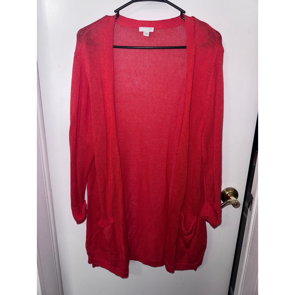 J. Jill Open Front Longline Button Cardigan Sweater Pockets Large